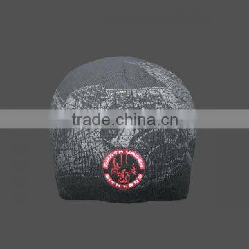 KNITTING BEANIE HAT WITH EMBROIDERY AND PRINT