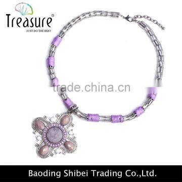 Gemstone jewelry purple resin flower pendant chunky pendant necklace jewelry 2016