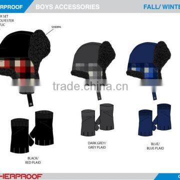 promotional customized boys/girls winter trapper hat gloves set