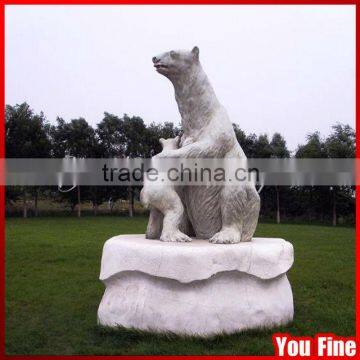 Hand Carved Garden Mother And Child Marble Bear Statue