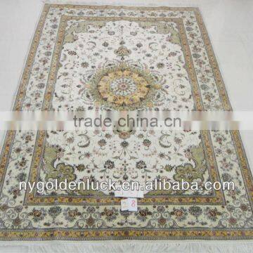 6x9ft white wool and silk carpet