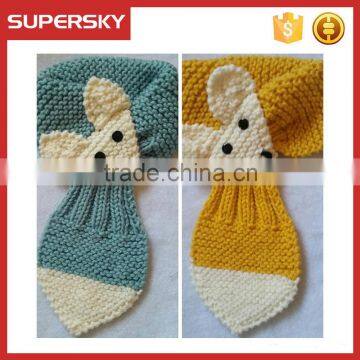 V-36 Cute hand knitted baby crochet the fox pattern photo props baby crochet scarf knit animal face scarf