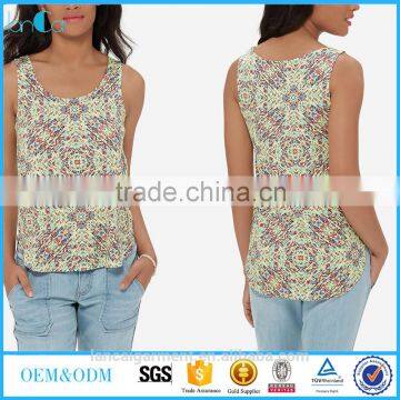 2016 floral print women sexy tank top with round neckline designs