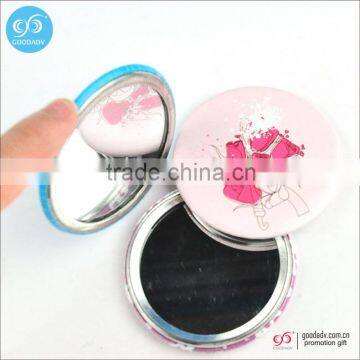 OEM factory custom printed decorative compact tinplate round makeup mirror for girls