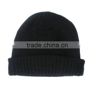 Workable price cotton black hand knitted winter hats men's beanie hat