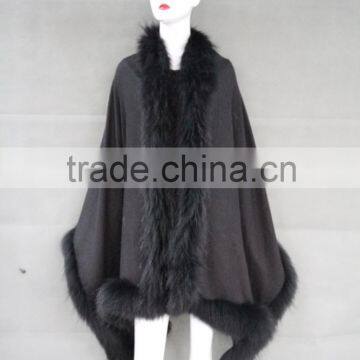 Europen popular ladies cashmere fur trim cape/shawl multiple use