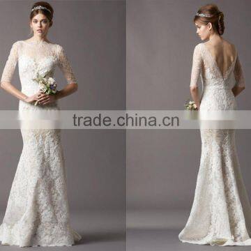 (MY7764) MARRY YOU Sheath Half Sleeve Lace Vintage Backless Wedding Dress