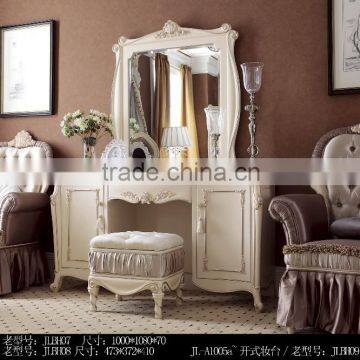 Royal European French Furniture Antique White Bedroom Sets Bed Bedside Table Wardrobe Dressing Table Bench Commode Chair photo-3