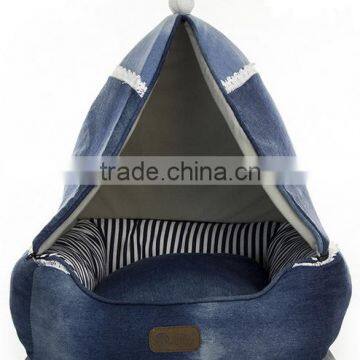 custom denim hooded dog bed soft washable eco-friendly