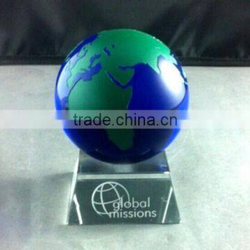 Blue Crystal Glass Globe Paperweight With Base OSM028