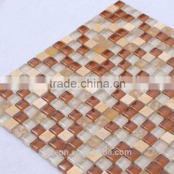 Natural square yellow stone and glass mosaic decoration