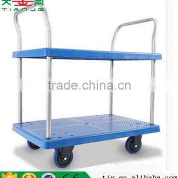 2 Tiers Platform Hand Trolley , TJG-PLA300-T2 Double hand trolley for warehouse, hand Cart Platform Cart