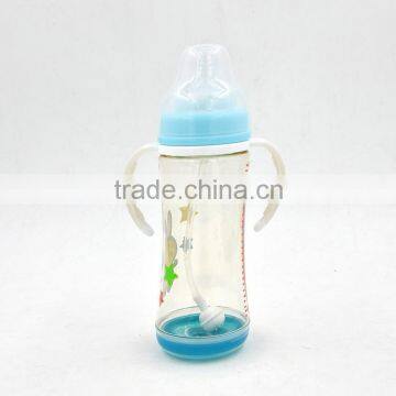 eco-friendly BPA free easy drinking plastic baby feeding bottle with handle manufacturer