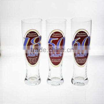 handmade beer glass with age decal ,birthday party glass ,clear glass