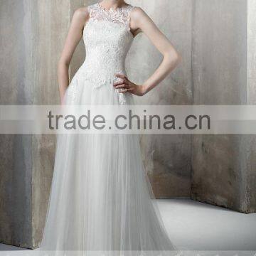 LC43 Elegant Sleeveless Wedding Dress Lace High Neck Floor Length See Through Vestidos De Novia Baratos Fabricados En China