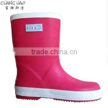 Girls red nature rubber rain boot with white welt and sole