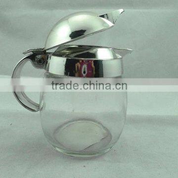 glass oil,vinegar,sauce cruet with silver top and handle