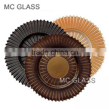 Wholesale Plates Wedding Event Decoration Gold Black Brown Stripe Glass Charge Plate