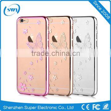Electroplating Laser Cutting LOGO Shining Crystal Hard PC Case Cover For Iphone 6 6S 6 Plus 6S Plus