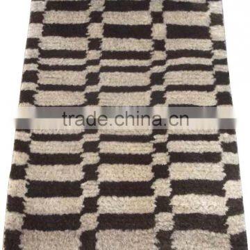 Hand Woven Cream/Black 100% Wool Shaggy Rugs