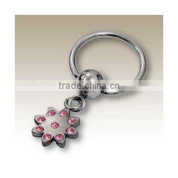 Beautiful and fashion hanging flower with crystal stones belly chains with 316l stainless steel navel ring