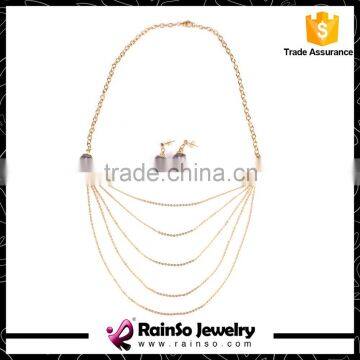 Gold & Silver Tassel Statement Necklace with Imitation Pearls Charms