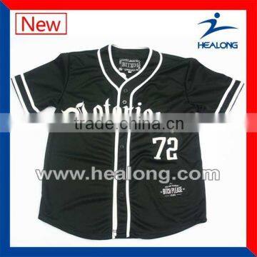 oem custom stripe embroidery button down baseball jersey