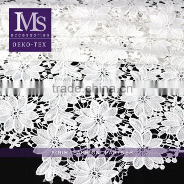 Washable light white polyester yarn dyed lace embroidery flower lace fabric for girls dress