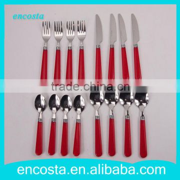 Red 16Pcs Stainless Steel Cutlery Set with Plastic Handles