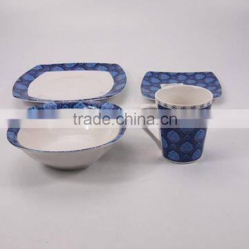 Vintage Blue Floral Printed Kitchen Porcelain Dinnerware Set Ceramic