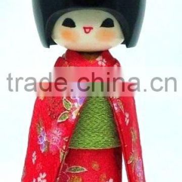 Japanese Cheerful Costume Kokeshi made of wood and crepe floral Kimono