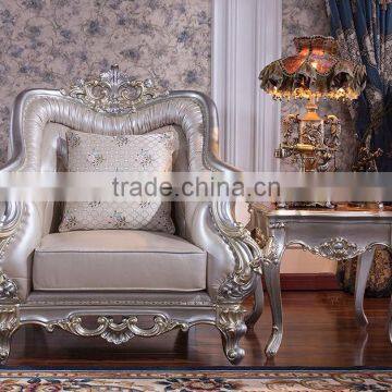 Graceful European Noble Living Room Furniture Genuine Leather Sofa Set photo-2