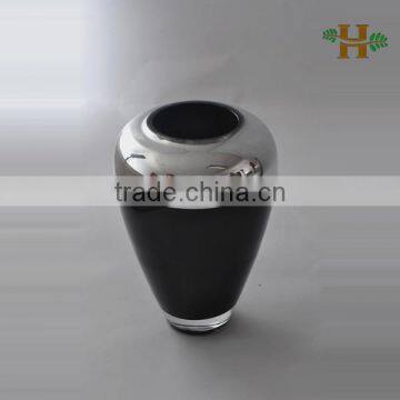 Handmade sprayed black round glass vase, a ring of silver-plated decorative glass pot