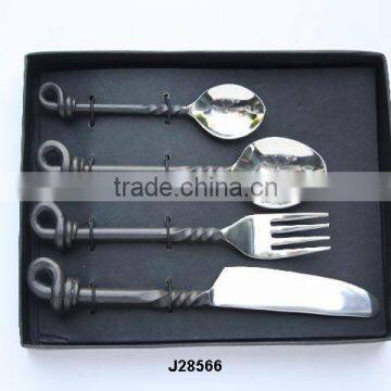 Rope loop style Hand Made steel cutlery set in mirror polish and black painted handle