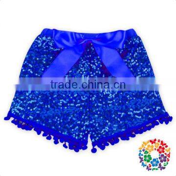 Silver Sequin Back Cotton With Bow Girls Shorts Boutique Baby Sequin Shorts photo-3