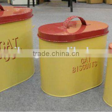 Set of 2 Oval Metal Pet Feed Tin Container photo-2