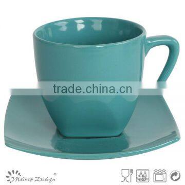 Stoneware Color Glaze Square Shape Cup and Saucer photo-5