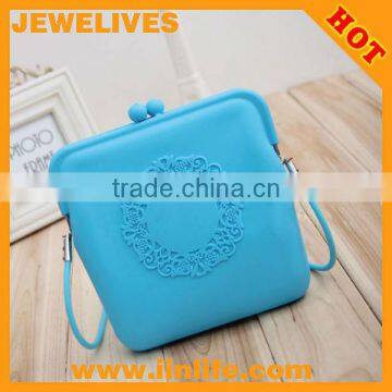 Sky Blue Embossment Lace Fashion Function Silicon coin bag Pouch Wallet Cellphone Mobile Silicon Cosmetic Bag Purse