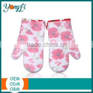 Food Grade Grill / Oven Usage and Custom Printed Style Cotton Silicone Oven Mitts photo-4