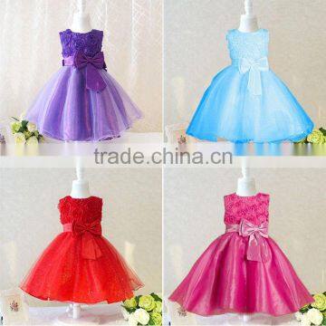 2015 new arrival NOVA fashion cute flowers girls dress Red princess tulle dresses children clothes for girls