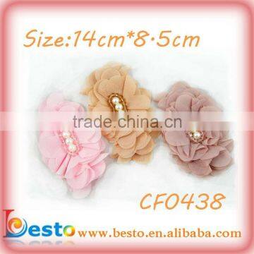 CF0438 2013 New handmade glass bead center shabby chiffon flower wholesale