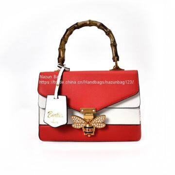 2017 New Design Color Match Beautiful Bamboo Handle Custom-made Small Pu Leather Shoulder Bag Women Handbag