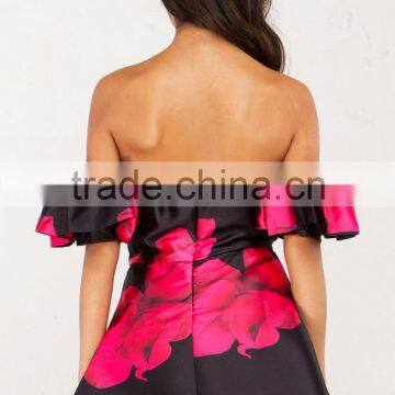 Party Floral Dress off Shoulder Puff Sleeve Newest Design Free Prom Dress photo-4