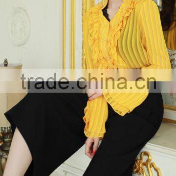 Fashion Summer Peated Blouse With Long Sleeve and Ruffle Design photo-6