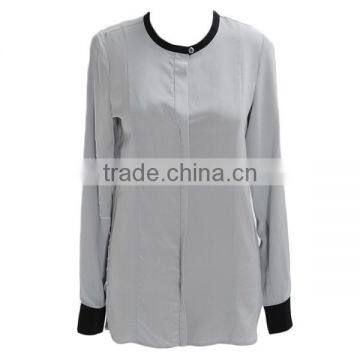 Factory Latest Designs Long Sleeves Round Collar Ladies Silk Blouses Chiffon Blouse 2015 photo-4