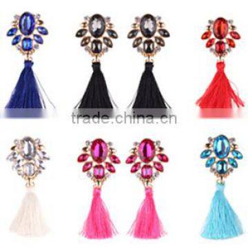 Bohemian jewelry rhinestone gems with alloy plated tassel dangle earrings