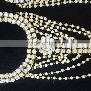 GOLD Tone Crystal Pearl PAYAL Anklets Toe Ring Barefoot Sandal photo-4