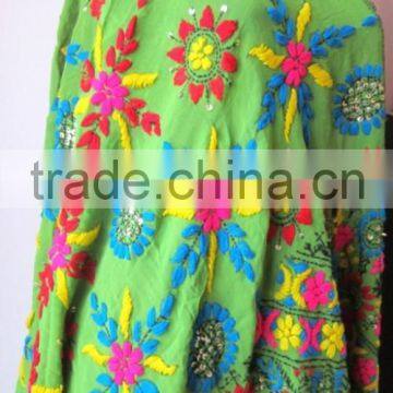 Green Multicolor PHULKARI GEORGETTE DUPATTA SHAWL, Sequin Hand Embroidery photo-5