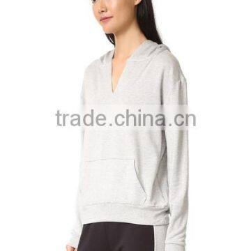 V-neck Hooded Sweatshirt for Woman Soft Light Cotton With Front Pocket Women Spring Thin Fleece photo-3