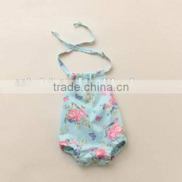 Blue Flowers Backless Summer Toddler Clothes Romper Sun-protection Bodysuit photo-5